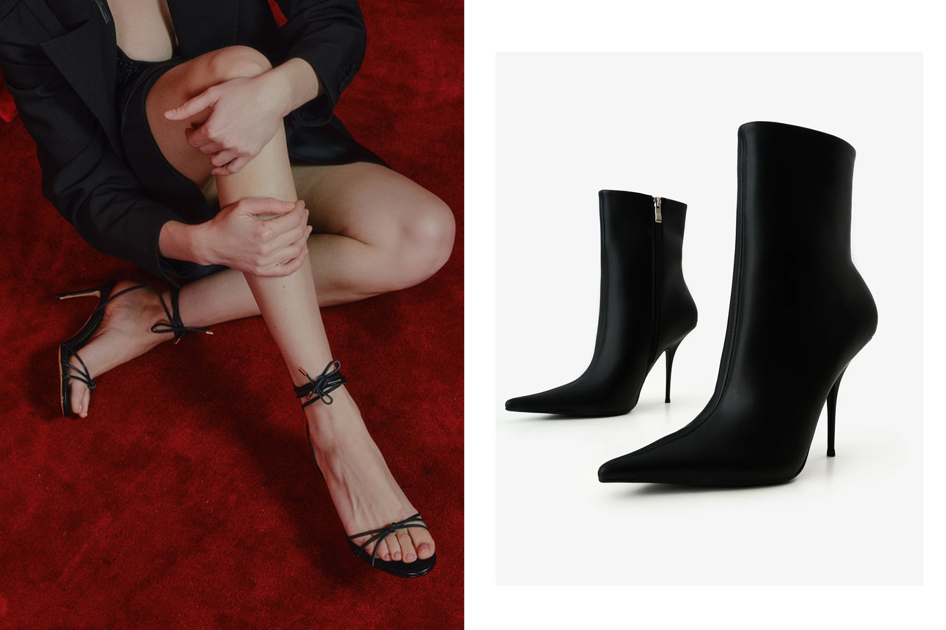 Слева: босоножки Rimma black / чёрные ботильоны на шпильке