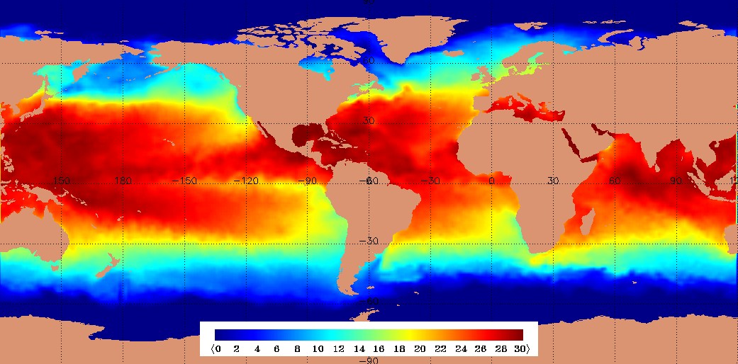 Карта температуры мирового океана