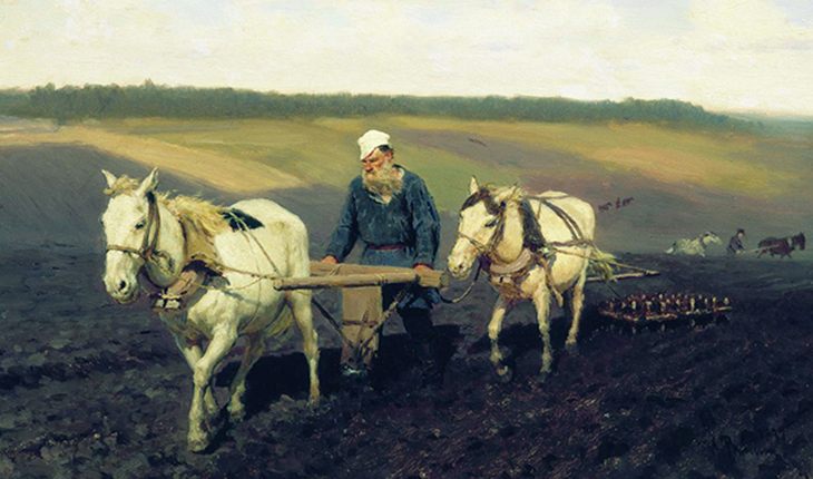 Лев Толстой за крестьянским трудом