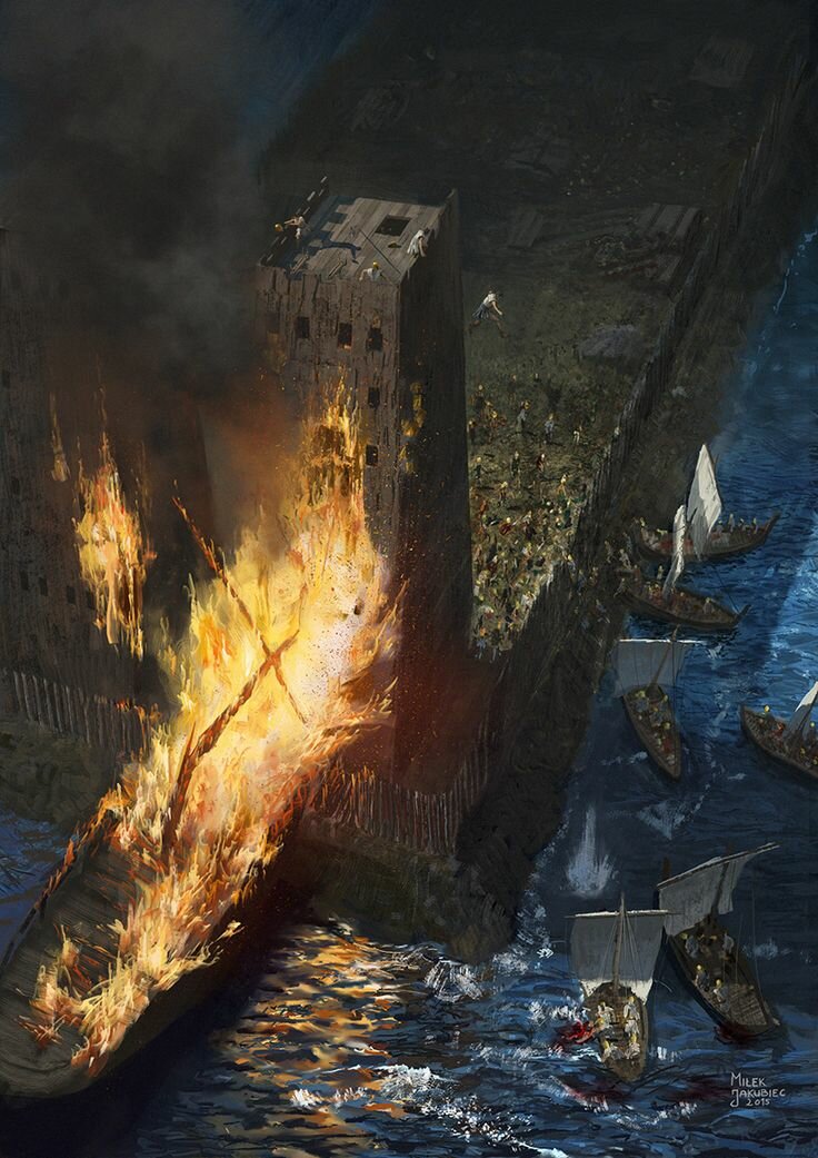 Поджог башен на дамбе. Картинка из открытого источника