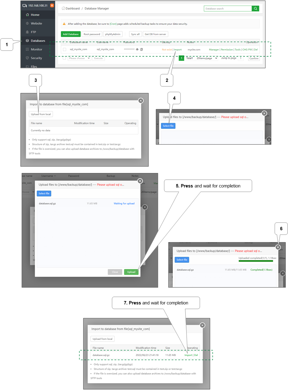 aapanel-databases-site-import