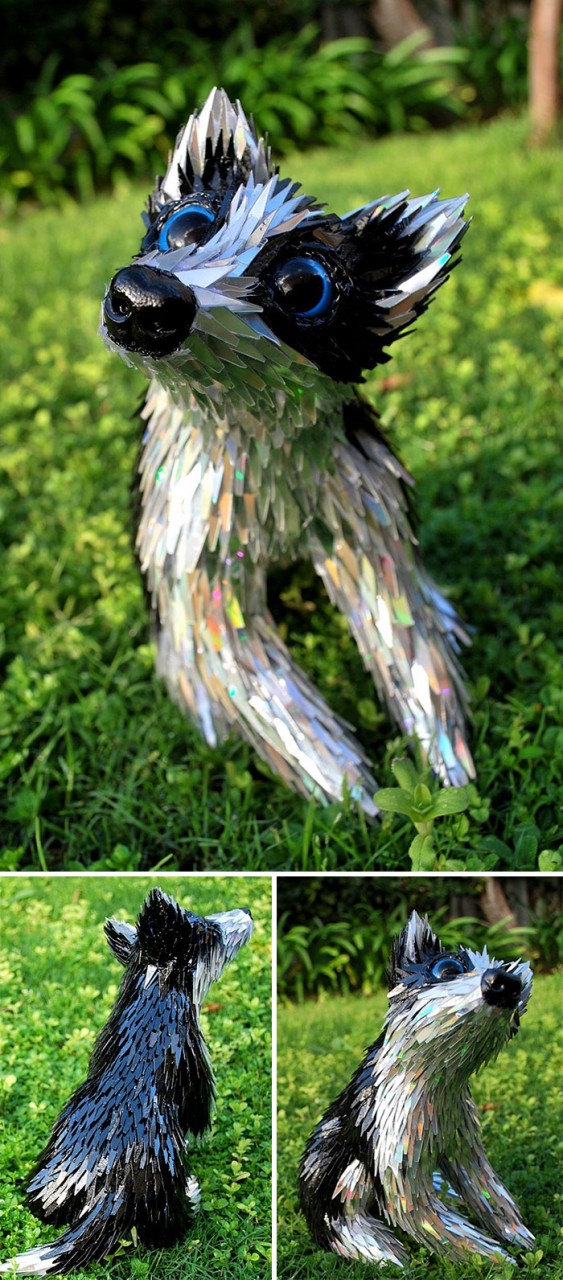 Animal Sculptures Made Of Shattered Cds