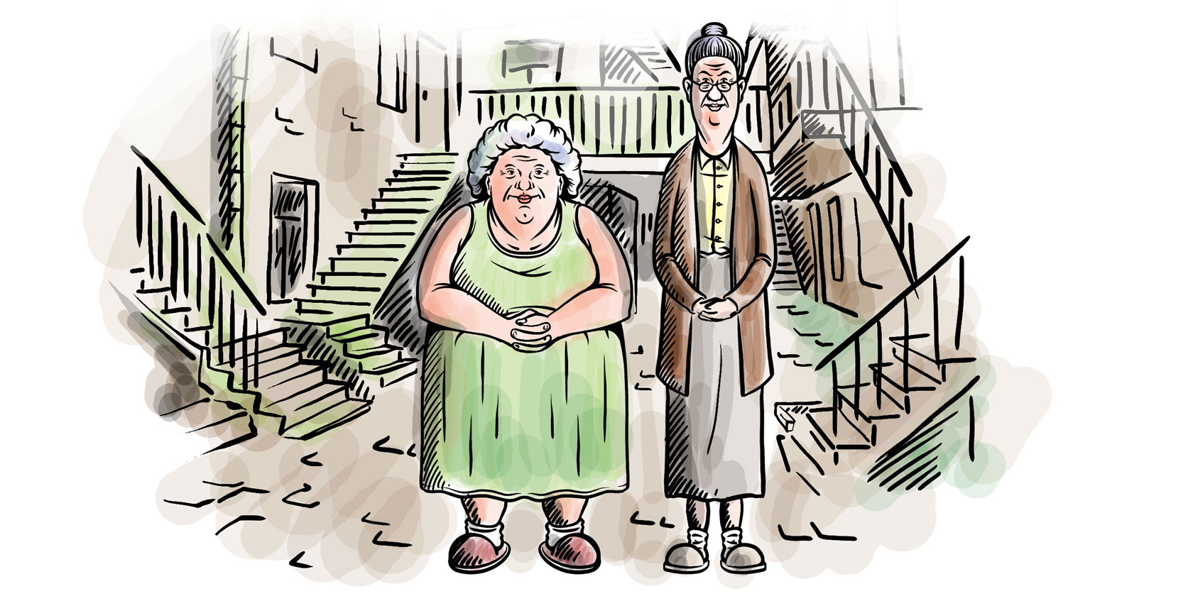 Карикатуры на бабушек на лавках