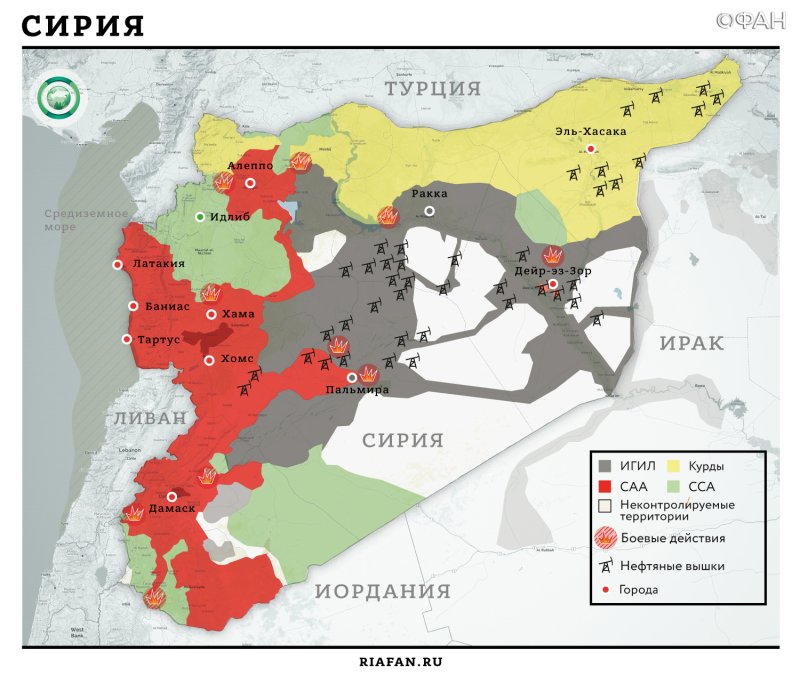 Карта военного конфликта в Сирии