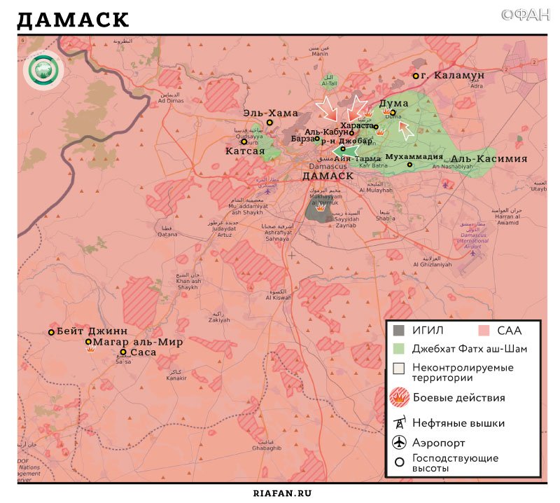 Карта военных действий в городе Дамаск и его окрестностях