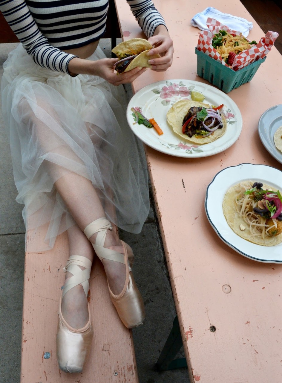 Eating tacos while wearing a tutu and pointe shoes.