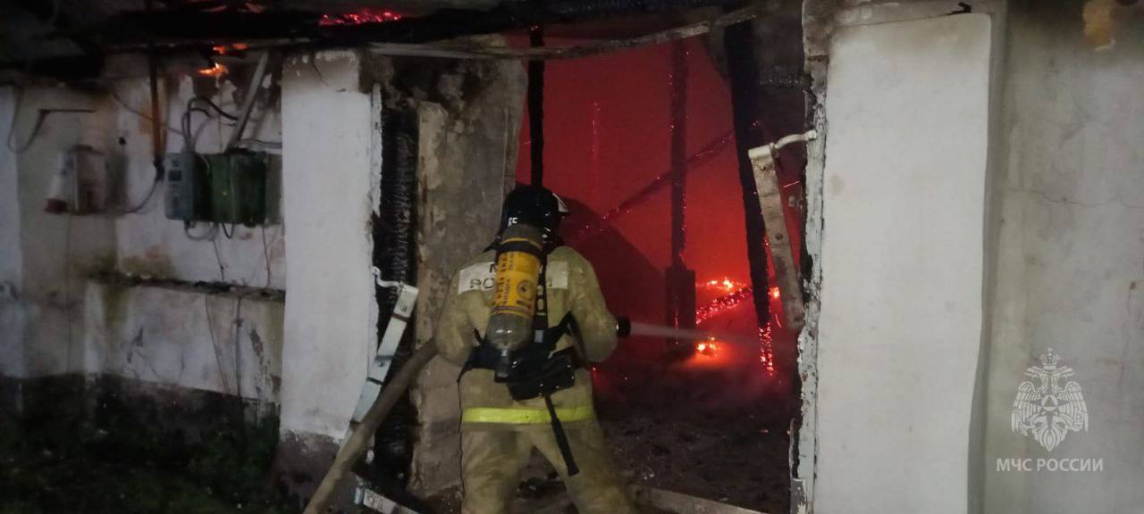 В Омской области огнеборцы потушили крупный пожар на складе с зерном