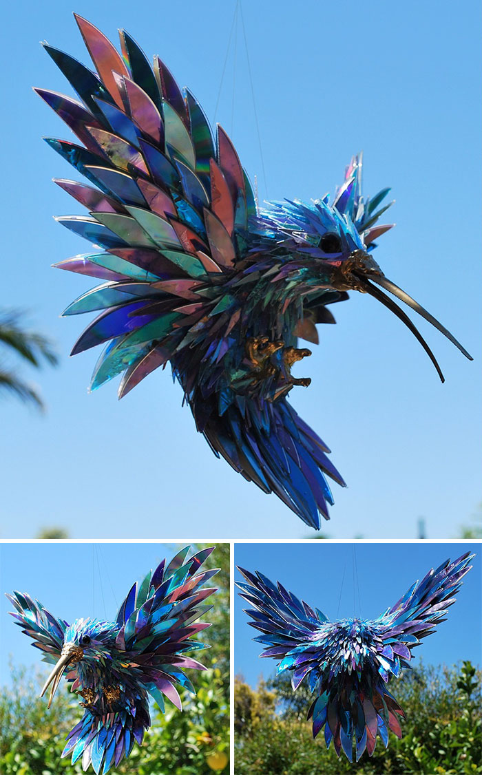 Animal Sculptures Made Of Shattered Cds