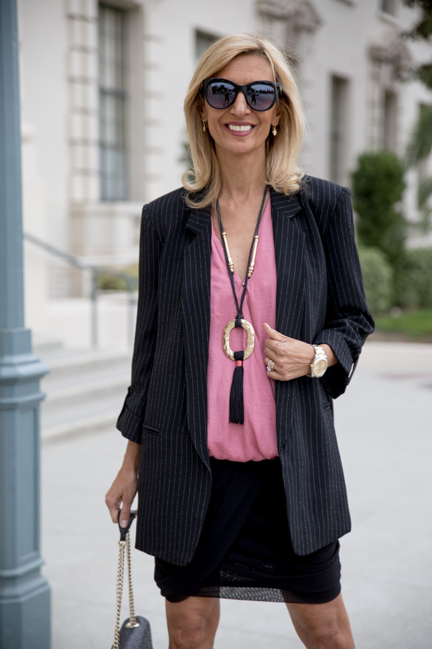Black Pinstripe Boyfriend Jacket