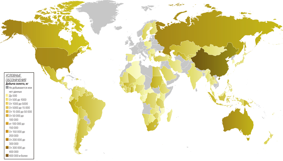 Карта золота в мире
