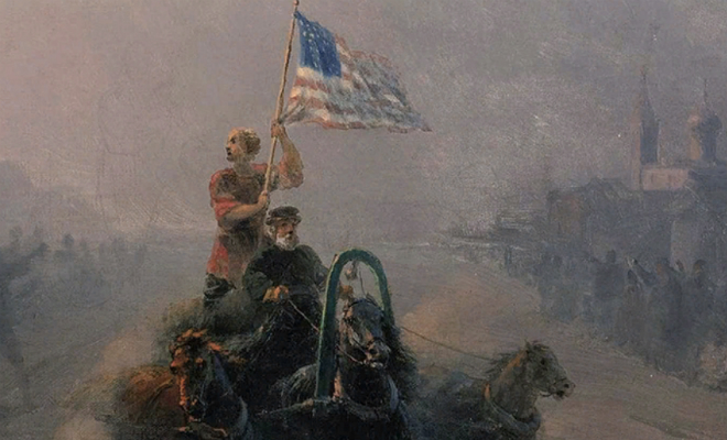 Запрещенная картина Айвазовского: художник нарисовал повозку с американским флагом в русской деревне