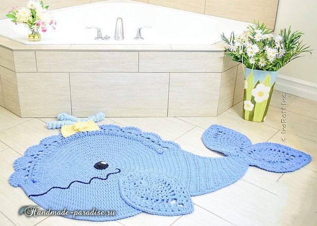 Кит — коврик крючком для детской или ванной комнаты вязание,схемы