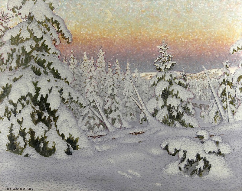 Gustaf Fjaestad. Зимний пейзаж в сумерках. 1918.jpg