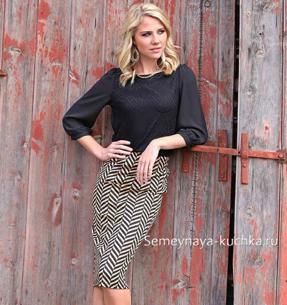 деловая черно-белая юбка