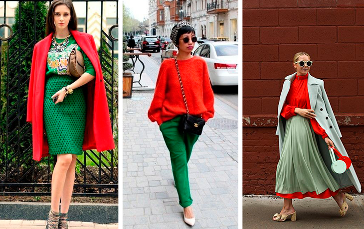 Сочетание зеленого с красным в одежде