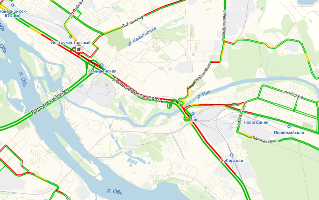 Карта новосибирска пробки на дорогах