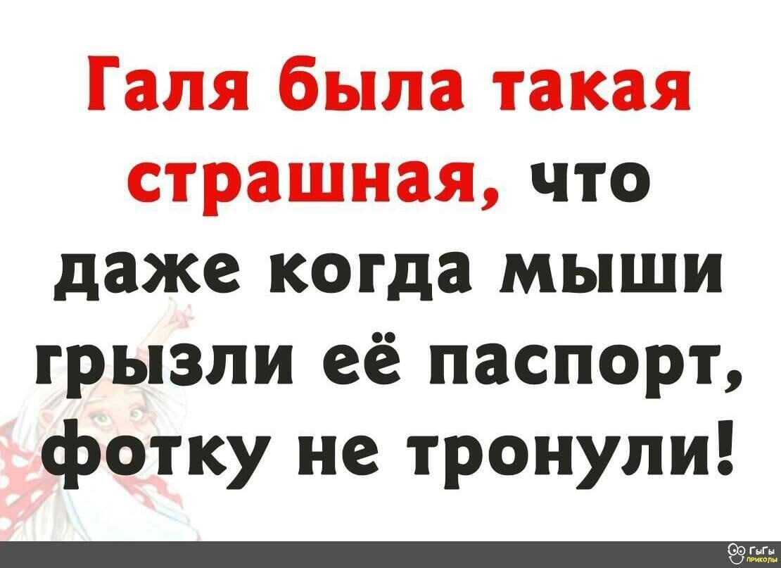 Возможно, это изображение (один или несколько человек и текст «галя была такая страшная, что даже когда мыши грызли её паспорт, фотку не тронули! гыгь приколы»)