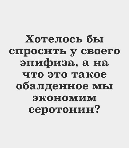 Возможно, это изображение (один или несколько человек и текст «хотелось бы спросить y своего эпифиза, a на что это такое обалденное мы экономим серотонин?»)