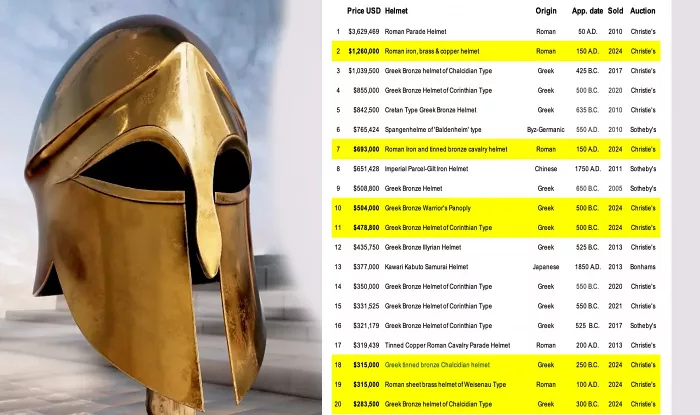 Древние боевые шлемы бьют рекорды на аукционе Christie’s