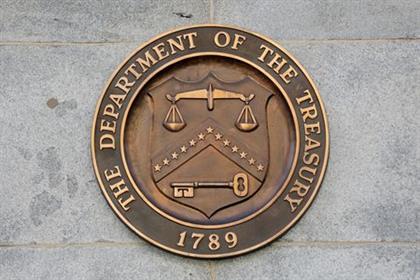 FILE PHOTO: Signage is seen at the United States Department of the Treasury headquarters in Washington, D.C., U.S., August 29, 2020. REUTERS/Andrew Kelly/File Photo