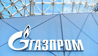 Эмблема ПАО Газпром на Российском инвестиционном форуме в Сочи