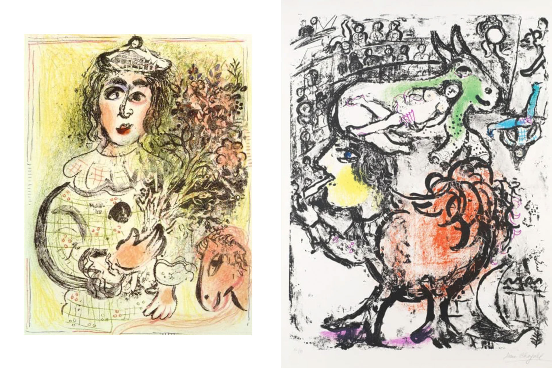 Марк Шагал, «Клоун с цветами» / «Цирковой пируэт»