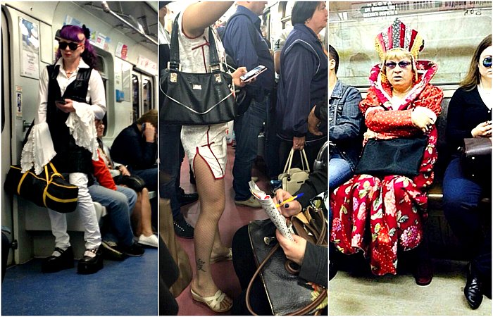 Стильные и модные пассажиры метро.