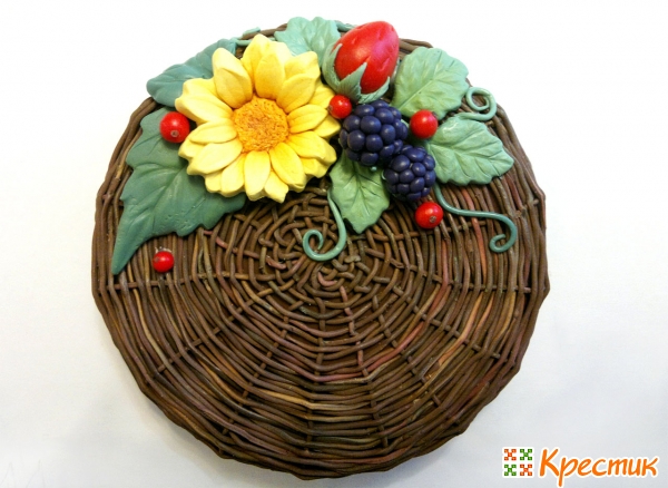 Плетёная крышечка для банок с цветами и ягодами из полимерной глины глина,крышка,лепка
