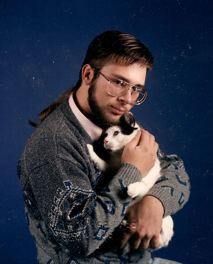 Men Posing With Cats