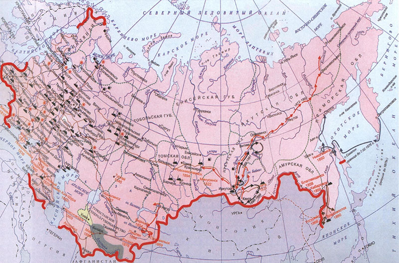 Карта российской империи на пике могущества