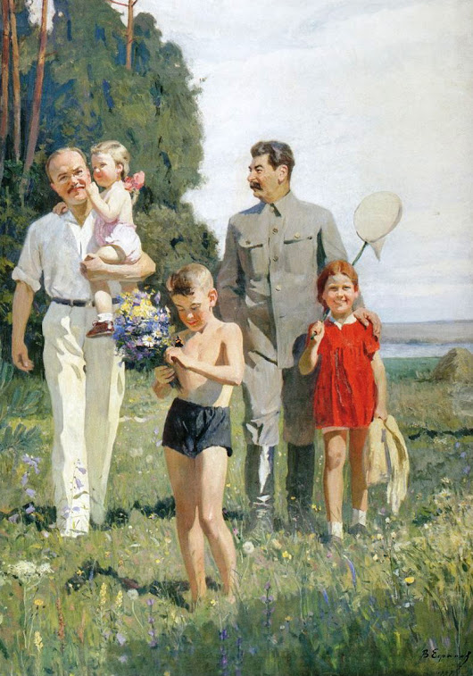 Василий Ефанов. И.В. Сталин и В.М. Молотов с детьми,1947