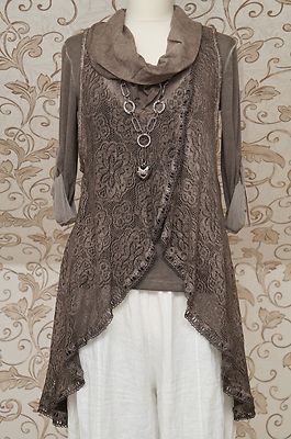 Stunning Chocolate Brown 2piece Tunic Dress Italian Lagenlook Layering Top OSFA | eBay: 