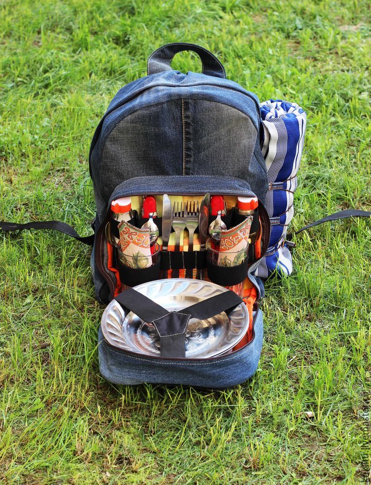 Удобный рюкзак для пикника из джинсовой ткани пикник,рюзкзак,шитье