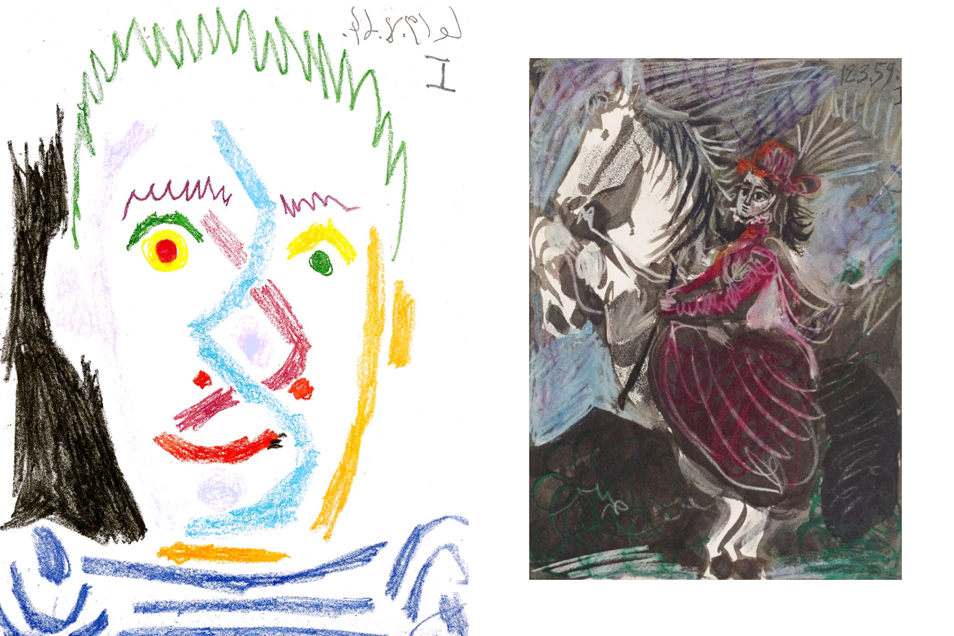 Пабло Пикассо, «Голова мужчины в полосатой майке» / «Жаклин на белом коне»