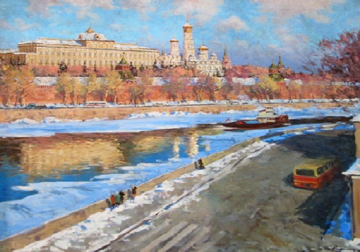  На Москве-реке. Весна. Холст, масло. Автор: Эдвард Выржиковский.