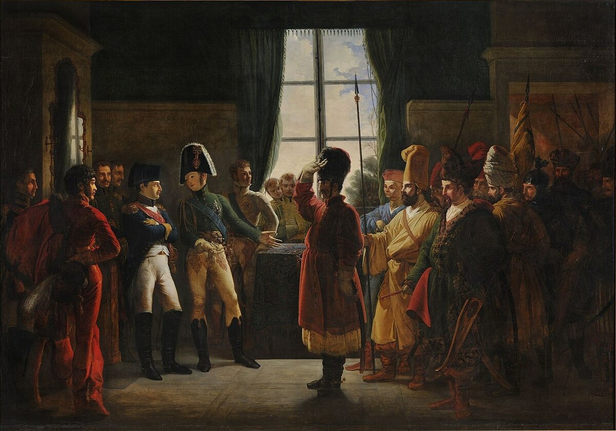 П. Н. Бержере «Александр I представляет Наполеону казаков, башкир и калмыков 9 июля 1807 года»