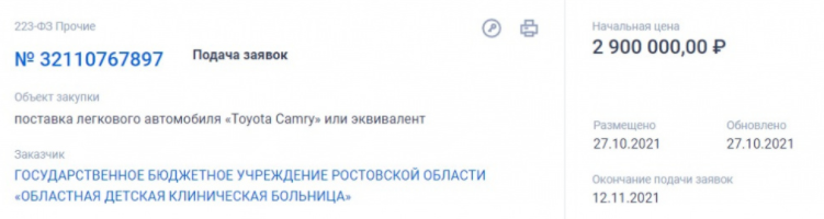 Ростовская областная детская больница в разгар эпидемии покупает Camry за 2,9 млн. Это как?