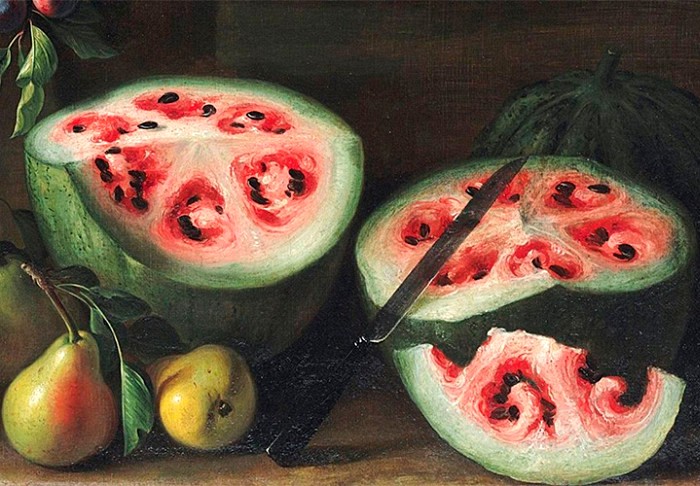 Эпизод из картины «Натюрморт с арбузами, персиками, грушами и другими фруктами», около 1645–1672 /Фото: daily.afisha.ru