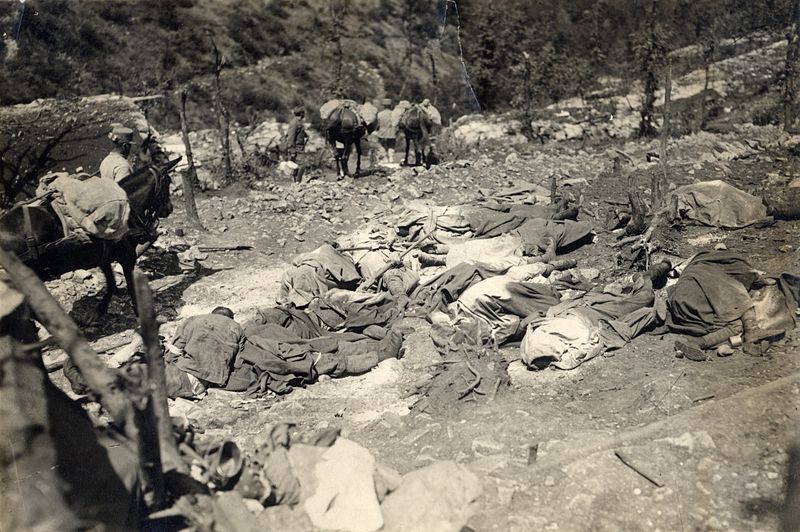 Итальянские солдаты, погибшие после газовой атаки, 1916.
