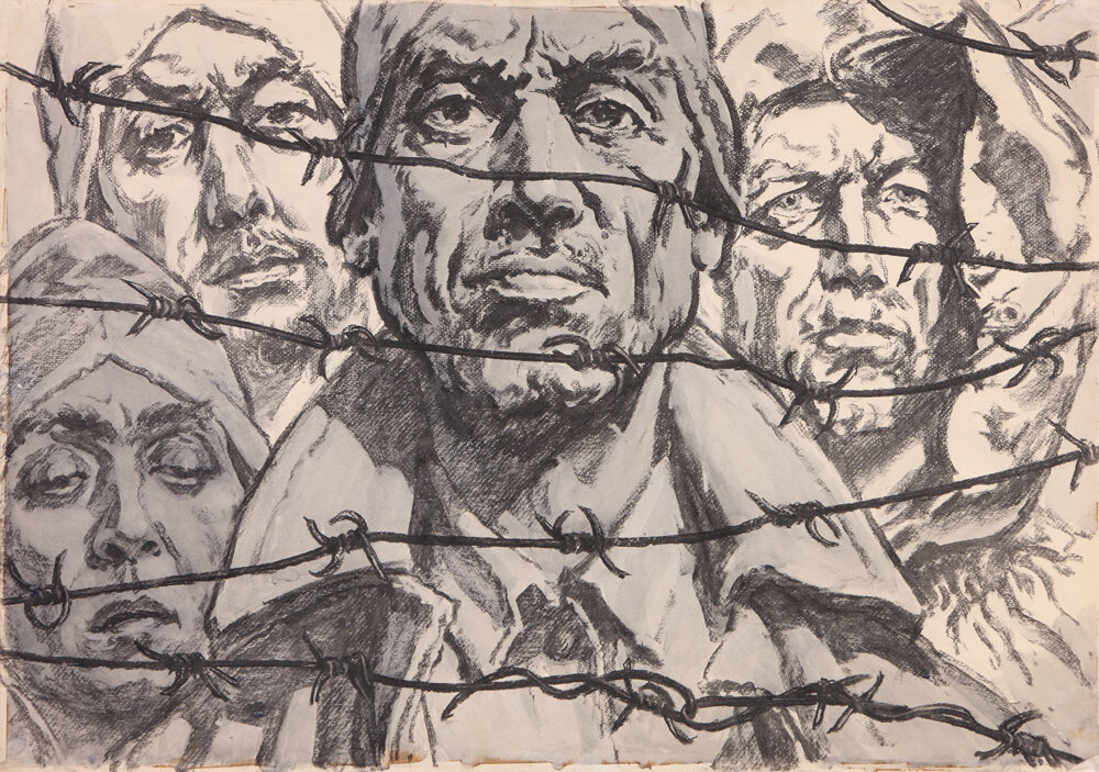 Картина Кобытева «Я вернусь к тебе, Россия». 1963 г. Бумага, уголь, черная акварель.