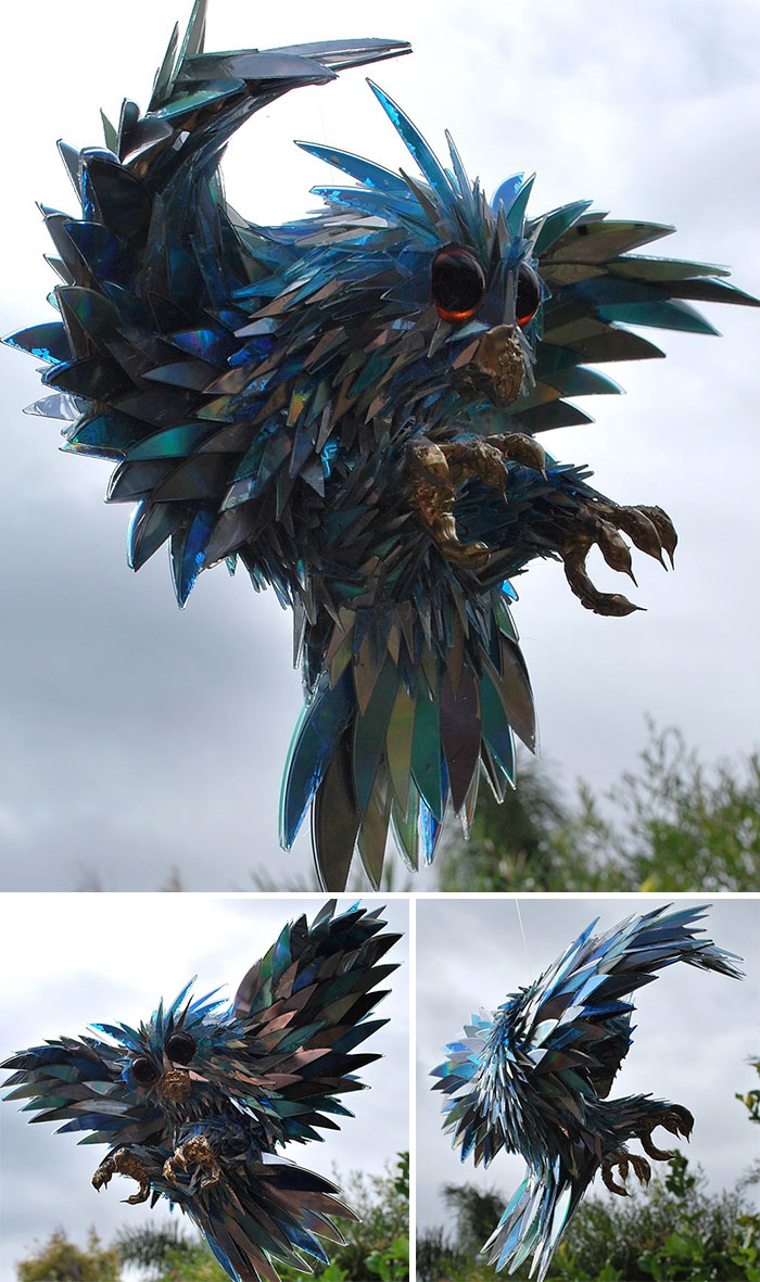 Animal Sculptures Made Of Shattered Cds