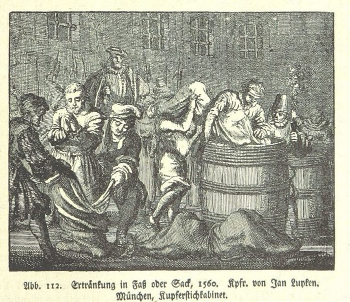 «Утопление в бочке в Одере» - эскиз 1560 года.