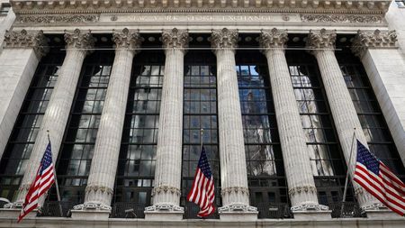 FILE PHOTO: The front facade of the New York Stock Exchange (NYSE) is seen in New York City, U.S., March 29, 2021. REUTERS/Brendan McDermid/File Photo