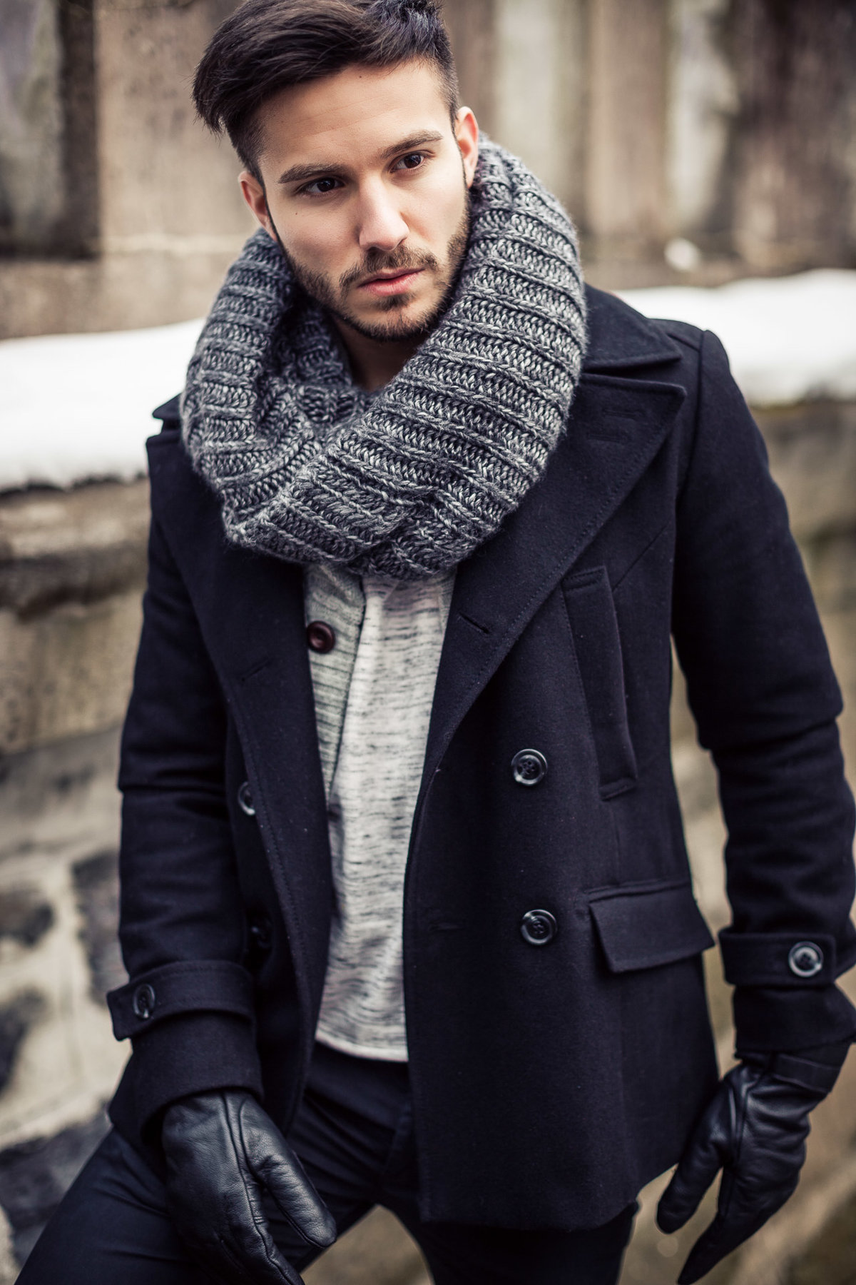 Пальто с шарфом мужское
