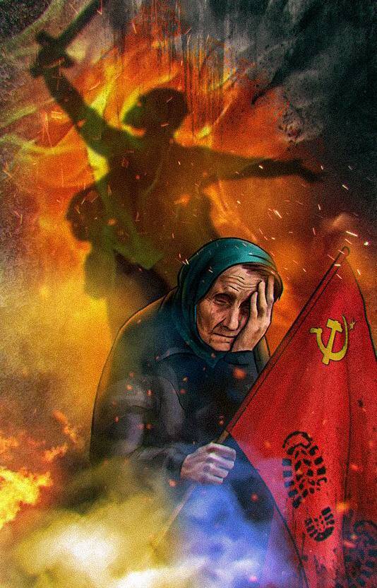 Красное Знамя в руках бабушки – символ освобождения Украины украина
