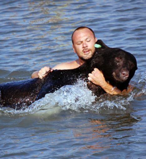 Медведь тонул в воде. От того, что сделал этот мужчина, бросает в пот.