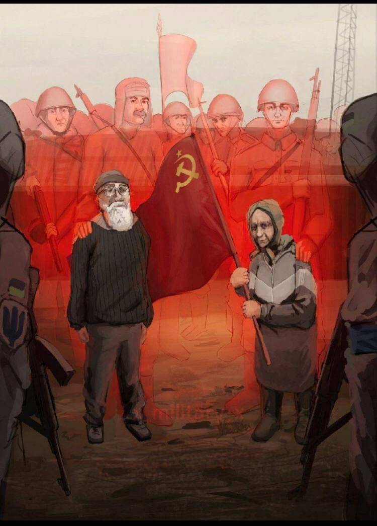 Красное Знамя в руках бабушки – символ освобождения Украины украина