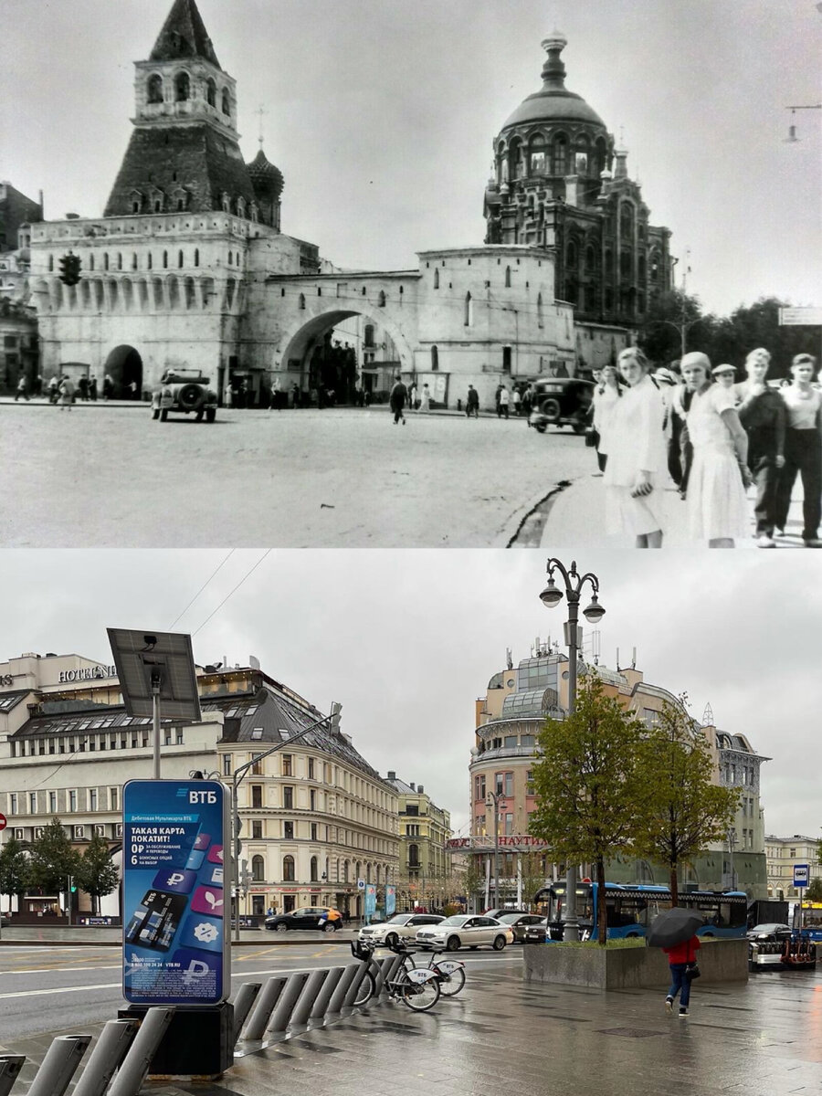 Москва дореволюционная и современная. Сделал снимки было/стало и "воссоздал" ценный памятник, снесенный в 1930-е.