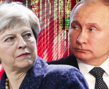 премьер-министр Британии Тереза Мэй и президент России В. Путин Британия угрожает России