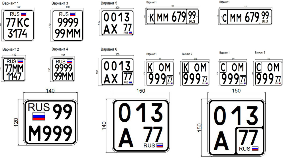 Образцы государственных регистрационных знаков транспортных средств